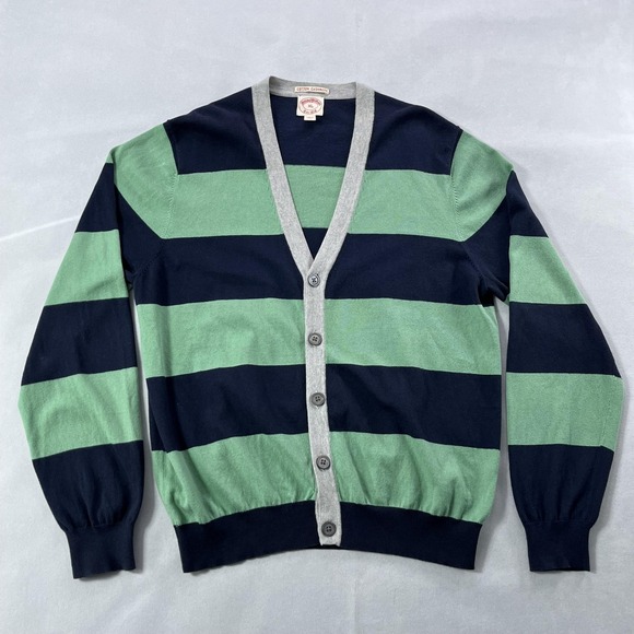 Brooks Brothers Cardigan Sweater Mens XL Navy Green Stripe Cotton Cashmere - Picture 6 of 12